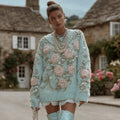 Women's Vintage Bohemian Embroidered Pattern Knitted Crew Neck Sweater elevenforest
