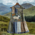 Women's Vintage Sheep In Plaid Embroidered Linen Sleeveless Tank Top elevenforest