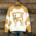 Comstylish Peace Dog Pattern Printed Retro Round Neck Long Sleeve T-shirt
