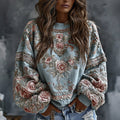 Women's Vintage Floral Embroidered Art Print Casual Sweatshirt elevenforest