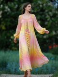 Vintage Boho Print Long Sleeve Flowy Maxi Dress elevenforest