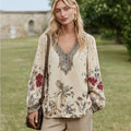 Women's Bohemian Floral V-neck Long-sleeved T-shirt elevenforest