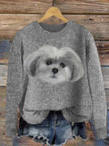 Comstylish Cute Shih Tzu Felt Art Women's Cozy Sweater