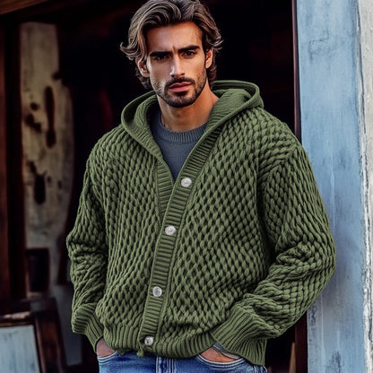 Men'S Waffle Braid Hooded Button Down Sweater artswardrobe
