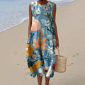 Women's Vintage Floral Embroidery Art Print Casual Crew Neck Dress elevenforest
