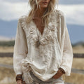 Vintage Boho Roses Embroidered Art V Neck Linen Tunic elevenforest