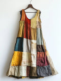 Vintage Multicolor Patchwork Linen Blend Dress elevenforest