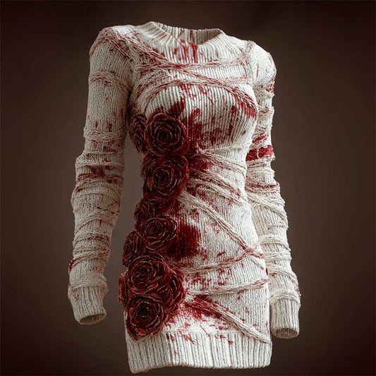 Comstylish Bloody Bandages Glitter Roses Cozy Knit Sweater Dress
