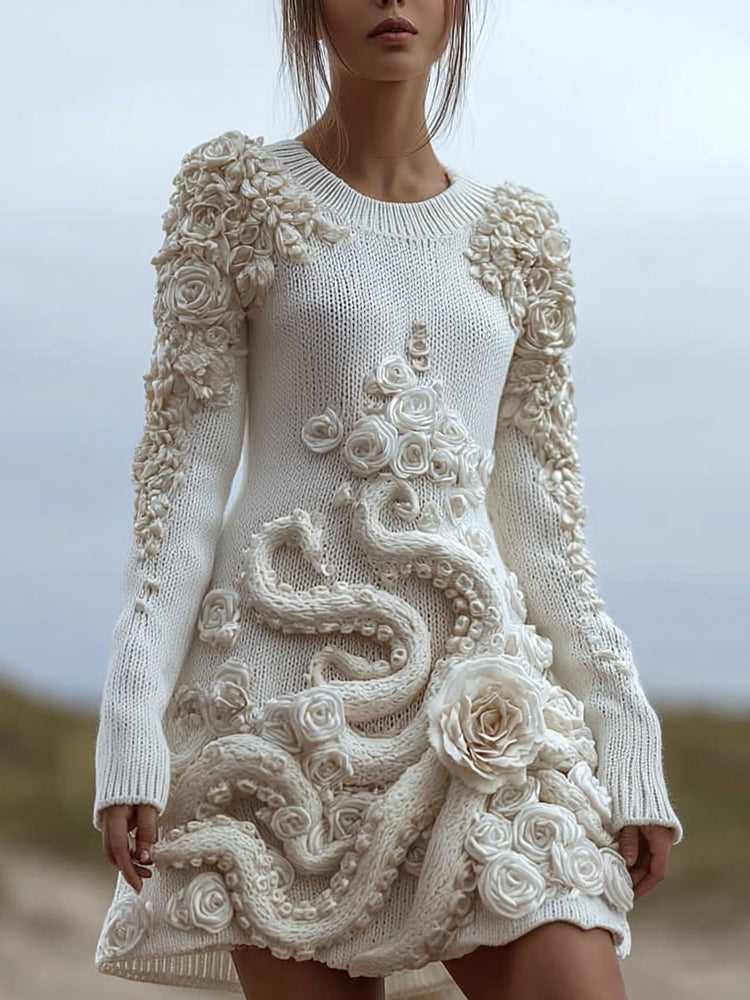 Comstylish Vintage Roses Tentacles Inspired Cozy Sweater Dress