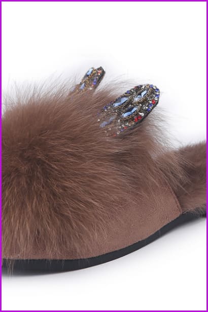 Fox Fur and Rabbit Fur Slides Df043