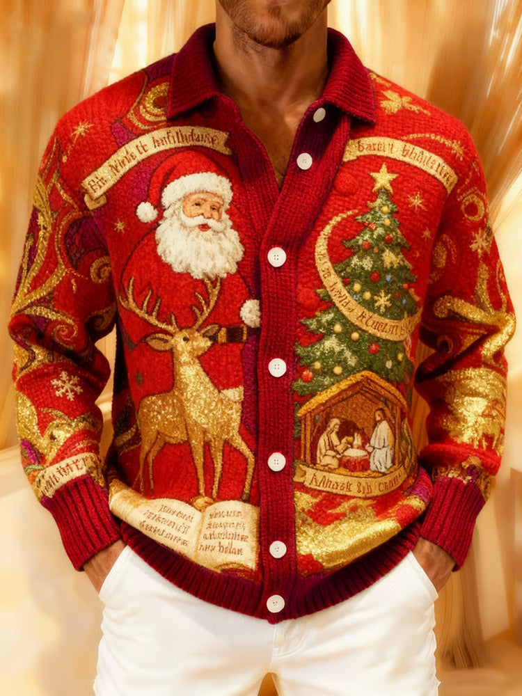Comstylish Men's Retro Painted Santa Claus Knit Sweater
