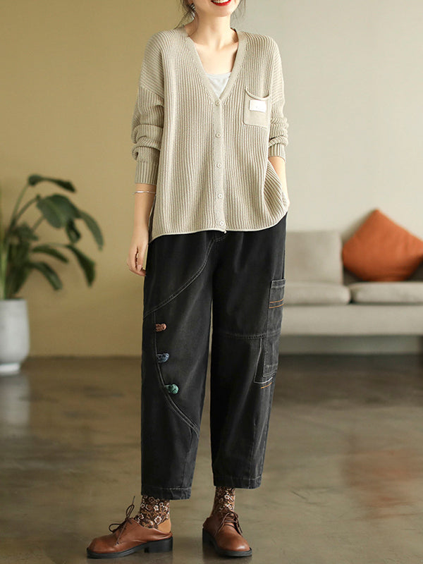 6 Colors Urban Split-joint Color V-neck Cardigan Top
