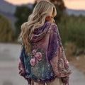 Tie-dye Rose Embroidered Sequined Zipper Hoodie elevenforest