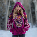Women's Vintage Tribal Celtic Skull Art Knit Hooded Sweater elevenforest
