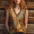 Bohemian Three-dimensional Bronzing Western-style Flower Embroidery Pattern Vintage V-neck Sleeveless Top elevenforest