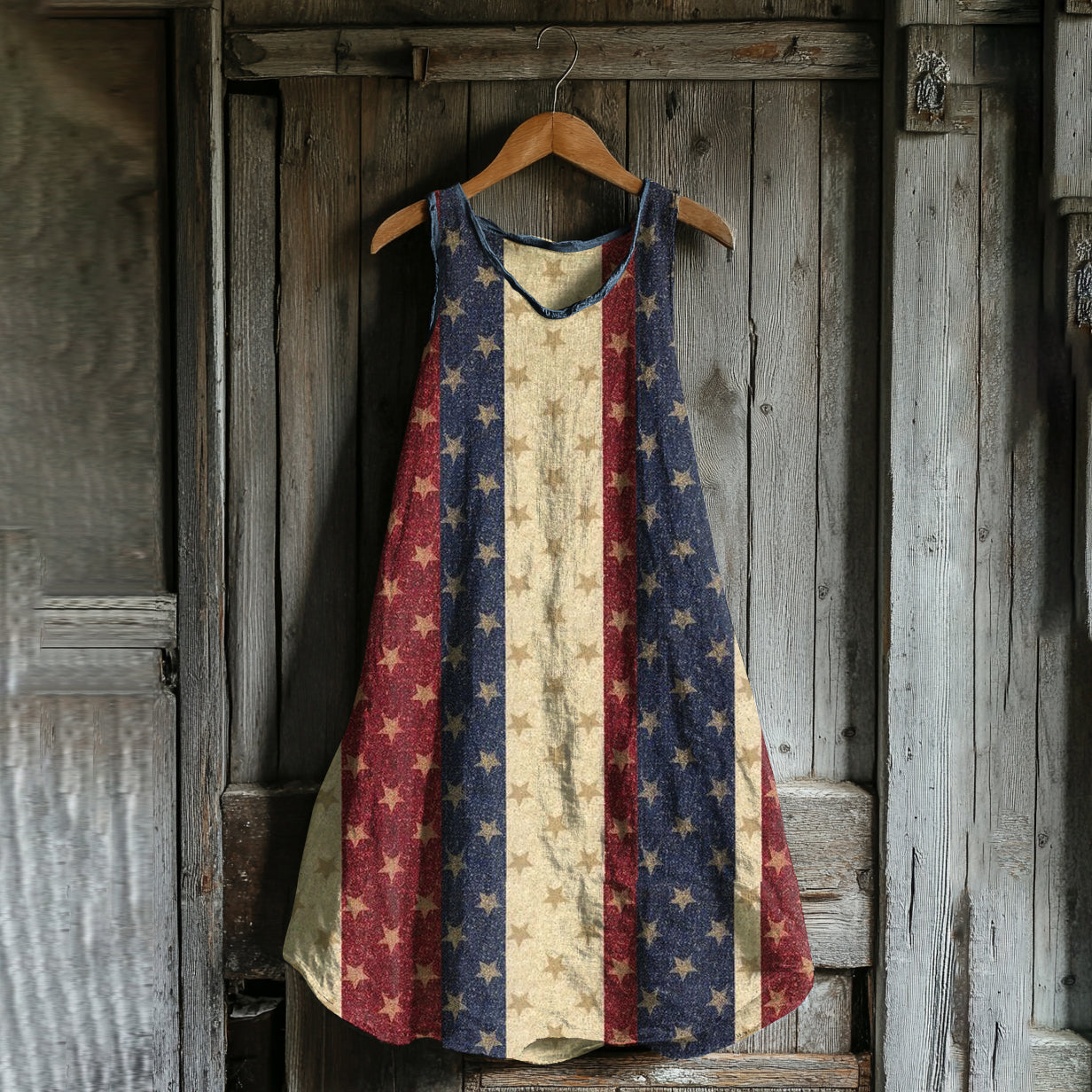 Vintage Independence Day Art Linen Casual Tank Dress elevenforest