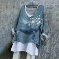 Vintage Fantasy Whale In Floral Dreamy Art Pattern Linen Blend Tunic elevenforest