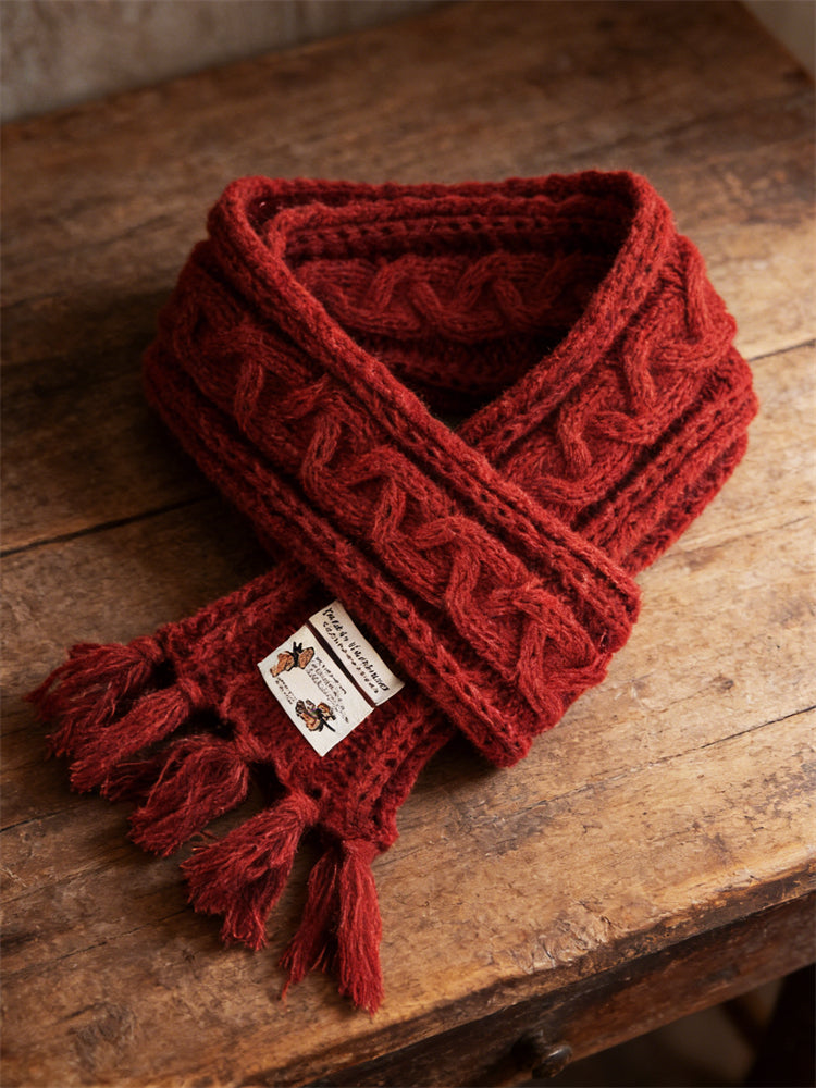 Comstylish Ice Out Red Handmade Cable Knit Scarf