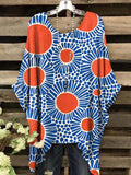 Women's Vintage Abstract Dot Line Art Print Crew Neck Top
