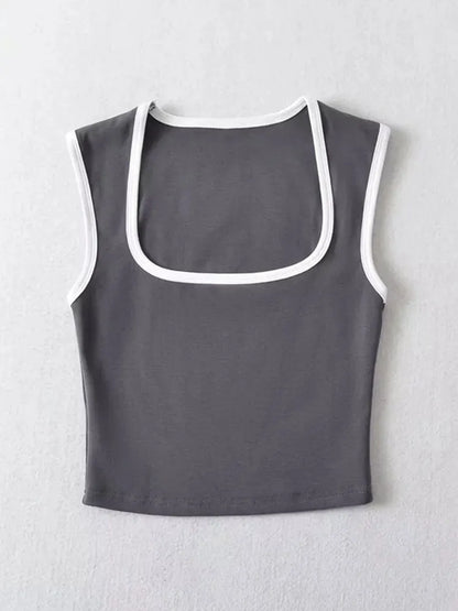 Woman Slim Contrust Camis Sleeveless Tanks Square Collar Crop Tops Clothing Mujer Y2k