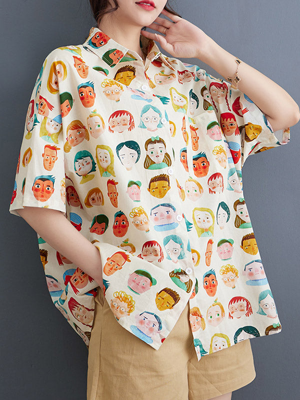 Loose Raglan Sleeve Buttoned Figure Pockets Lapel Blouses&shirts Tops