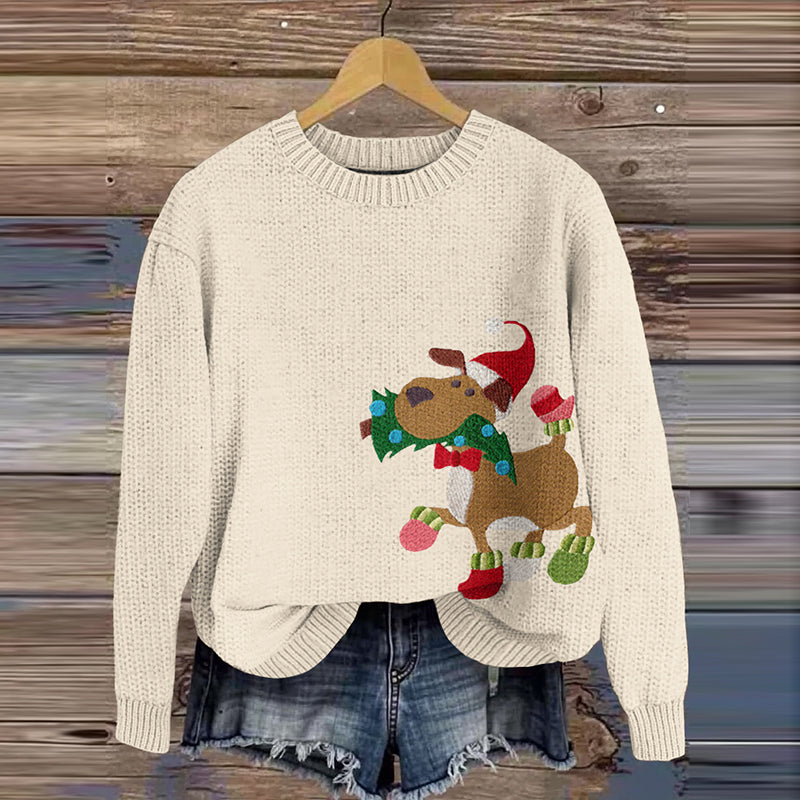 Comstylish Warm Christmas Dog Pattern Knitted Warm Sweater