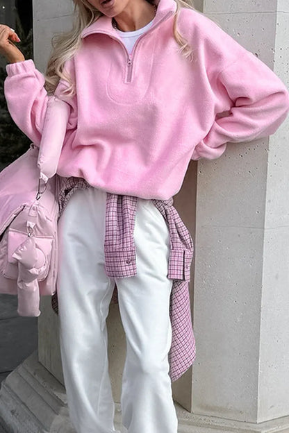Zipper Fluffy Turndown Collar Hoodies