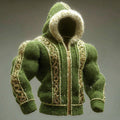 Muscular Men's Irish Celtic Knot Embroidery Fur Collar Zipper Hooded Sweater