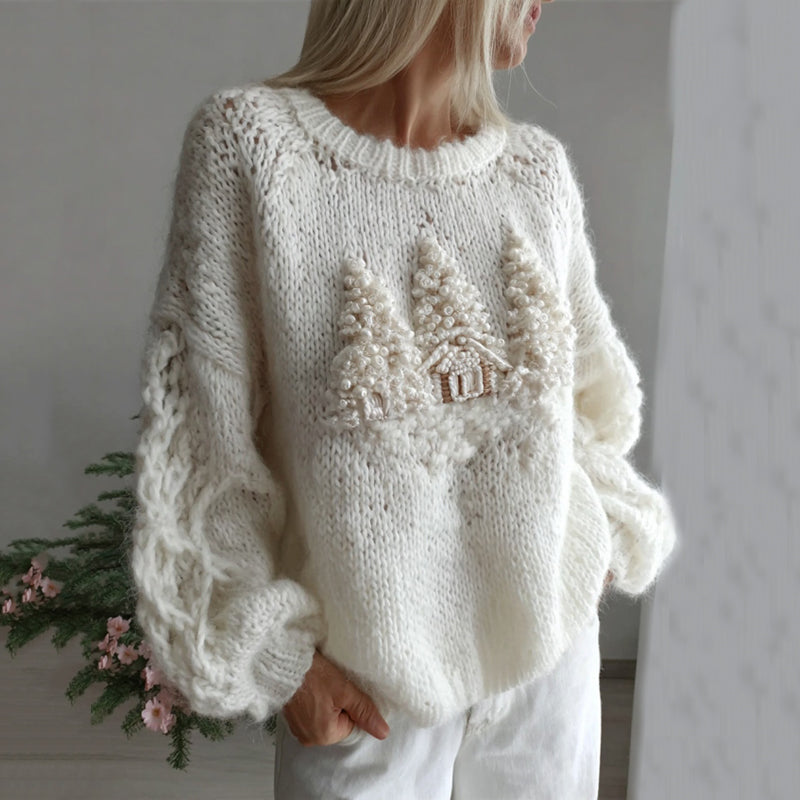 Women's White Christmas Decorations Art Crew Neck Sweater artswardrobe