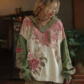 Love & Health Collection Vintage Rose And Floral Art Linen Long Sleeve Hoodie elevenforest