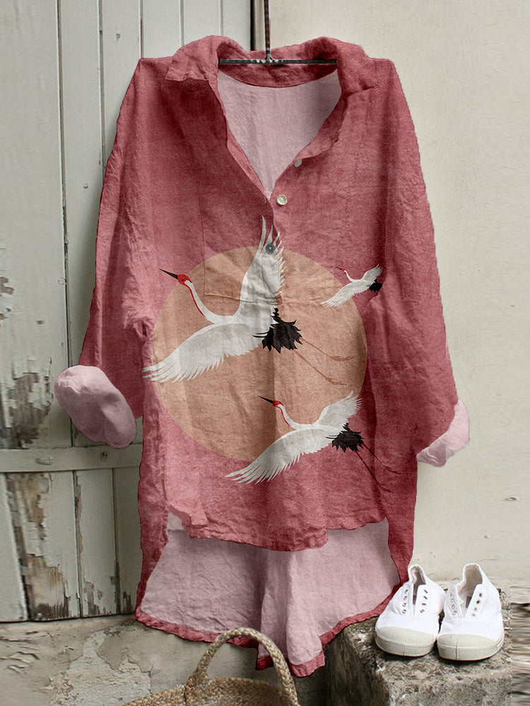 Flying Cranes Japanese Art Comfy Flowy Tunic elevenforest