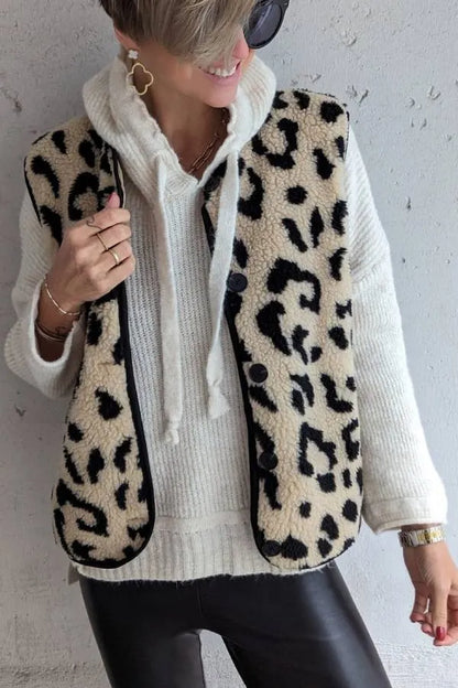 Leopard Print Front Opening Autumn and Winter Vest Jacket