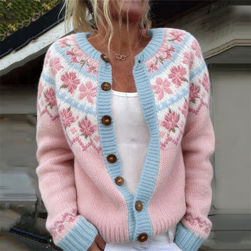 Comstylish Trans Flag Inspired Cherry Blossom Cozy Isle Cardigan