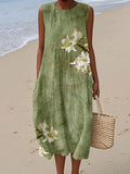 Vintage Lilies Art Pattern Comfy Linen Tank Dress elevenforest