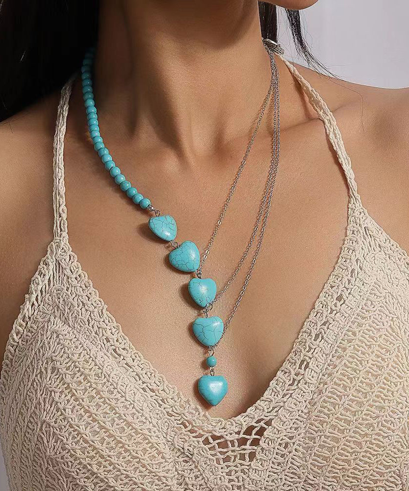 Blue Stainless Steel Turquoise Love Pendant Necklace