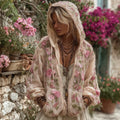 Bohemian Style Pink Rose Vintage Zip-up Cardigan Hoodie elevenforest
