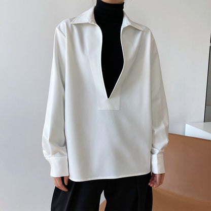 Autumn Young Long Sleeve V-neck Shirt Fashionable Outerwear Bandage Top