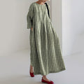 Women Vintage Stripes Casual Long Sleeve Midi Dress elevenforest