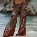 Vintage Floral Art Printed Cotton Linen Wide Leg Pants elevenforest