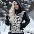 Women's Viking Style Celtic Knot Knitted Jacquard Hooded Sweater elevenforest