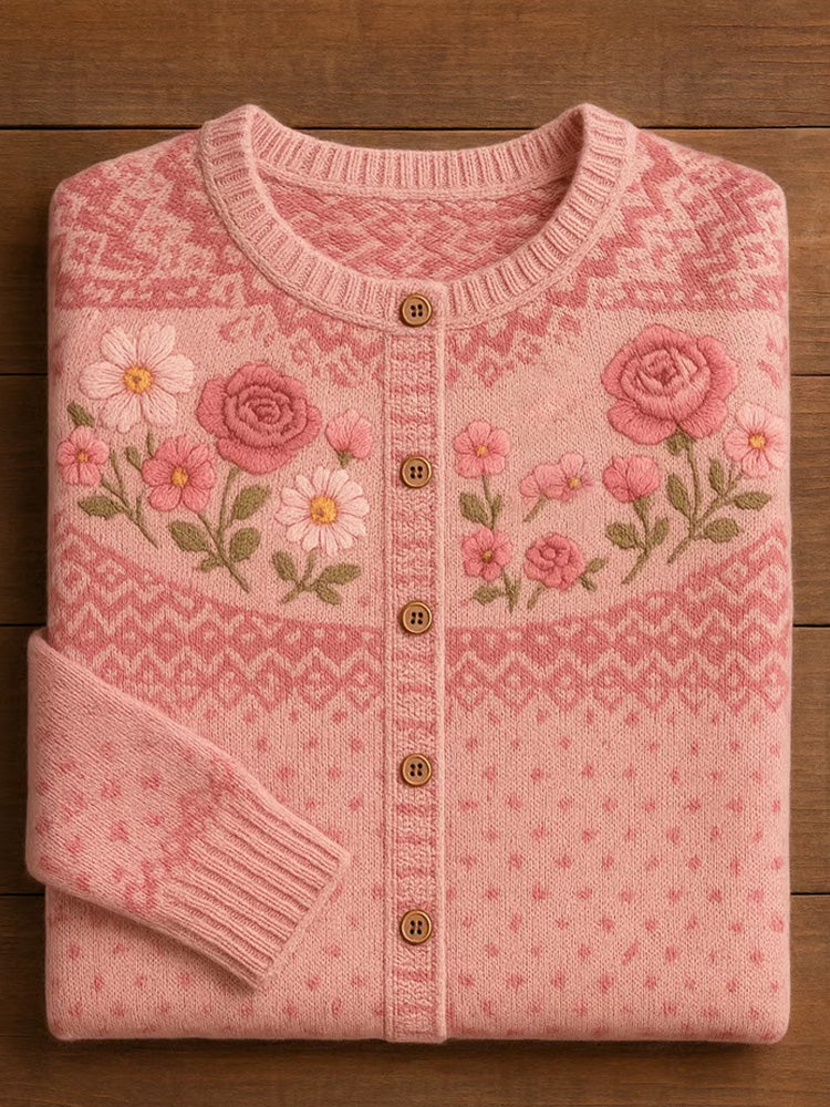 Women's Breast Cancer Pink Flowers Knit Cardigan elevenforest