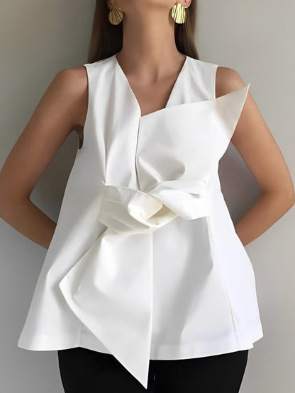 A-line Loose Knot Color V-neck Vest Top