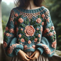 Classic Thick Knitted Crochet Floral Contrast Sweater elevenforest