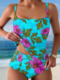 Women's Hawaiian Floral Print Summer Beach Halter Top And Triangle Briefs Tankini Set