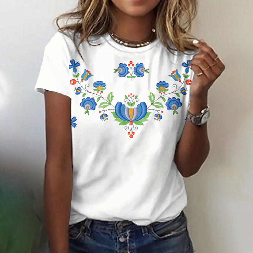 Comstylish Women's Swedish Art Floral Short Sleeve T-shirt