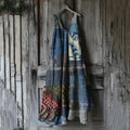 Women's Japanese Traditional Sashiko In Floral Patchwork Art Cotton And Linen Dress elevenforest