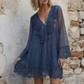 Women's Vintage Lace Floral Art Linen Midi Dress elevenforest
