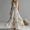 Women's Vintage Rose Art V-neck Sleeveless Maxi Dress elevenforest