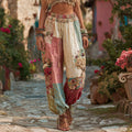 Women's Retro Colorful Rose Stitching Casual Pants elevenforest