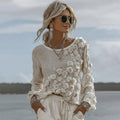 Women's Floral Embroidered Linen Crew Neck T-shirt elevenforest